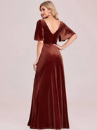 Velvet Flutter Sleeve Evening Gown
