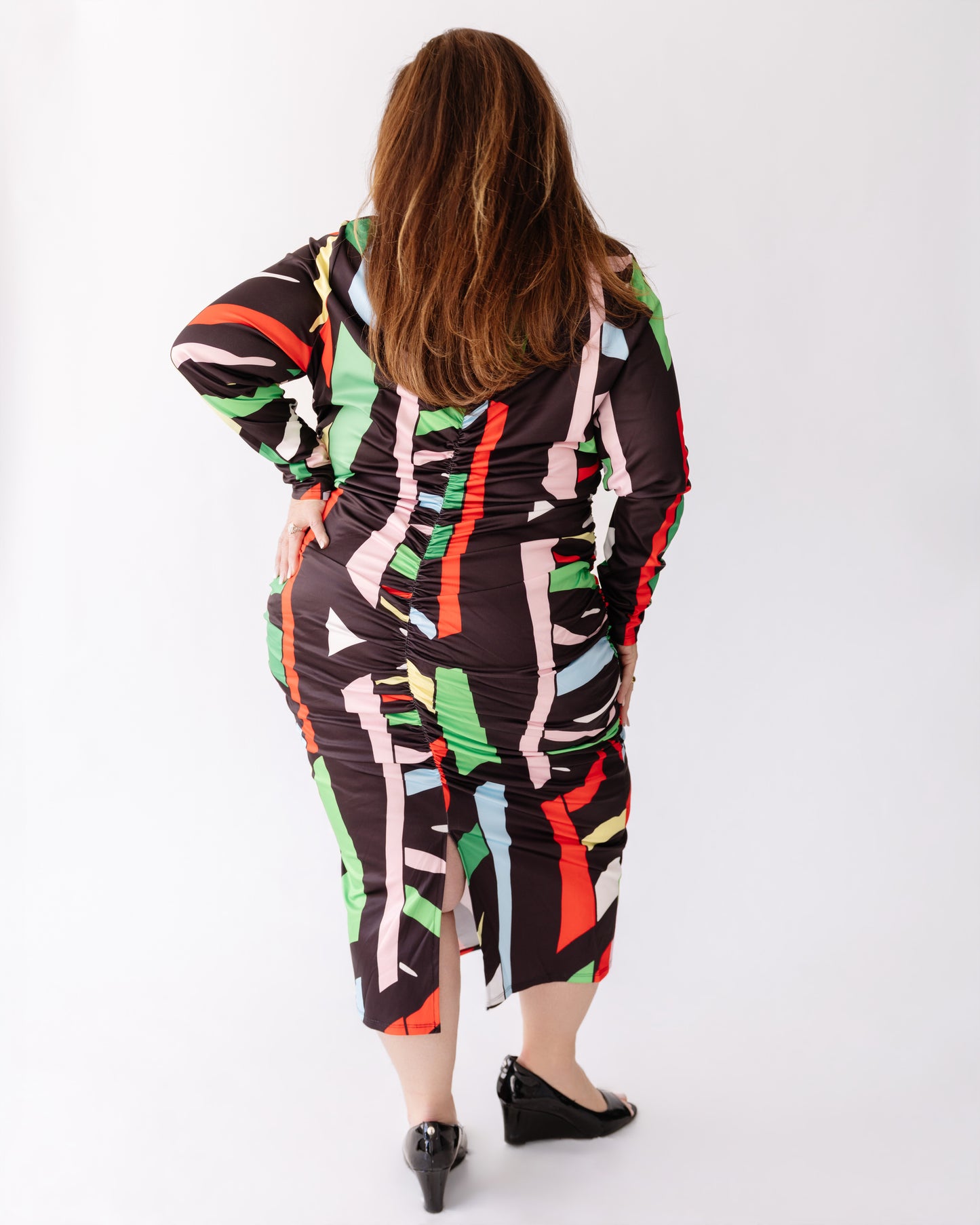 Abstract Ruched Bodycon Dress