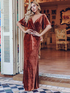 Velvet Flutter Sleeve Evening Gown