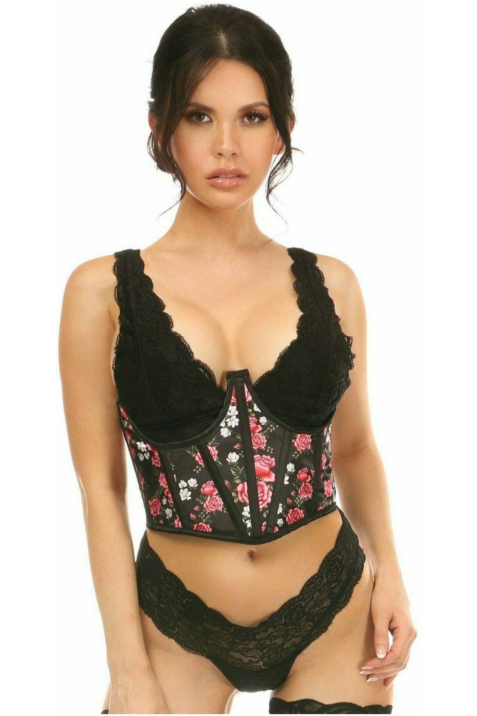 Lavish Floral Satin Open Cup Waist Cincher