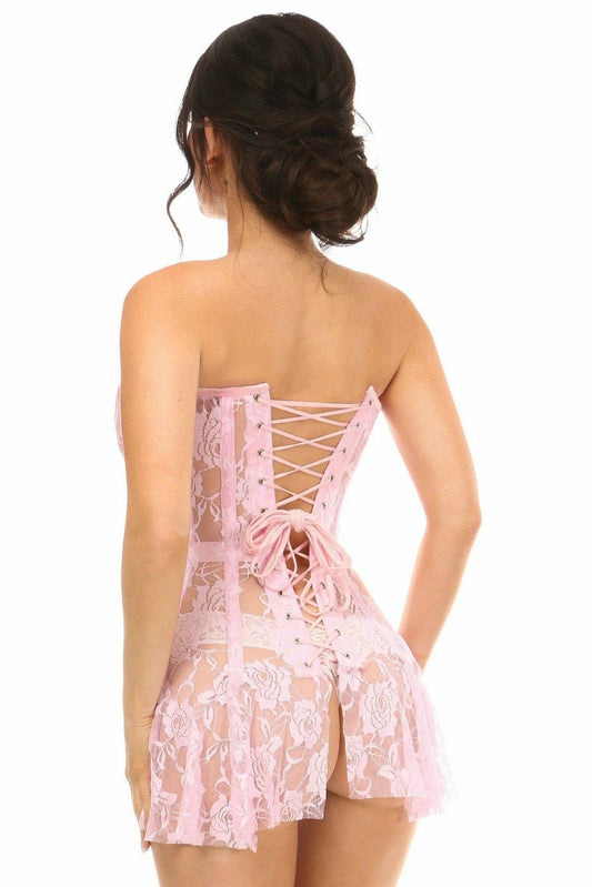 Lavish Light Pink Sheer Lace Corset Dress