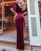 Velvet Flutter Sleeve Evening Gown