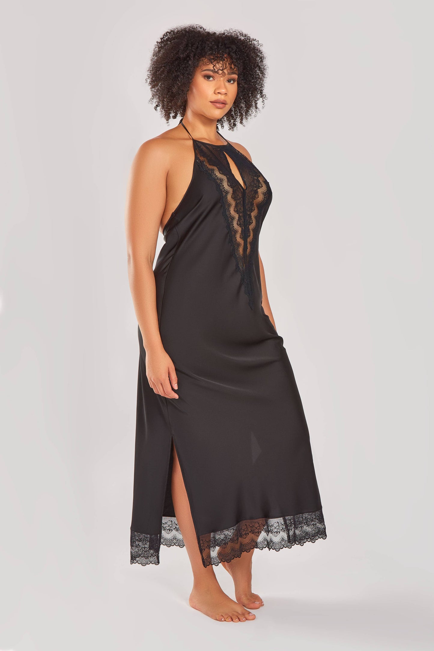 Tess Stretch Satin Gown with Lace