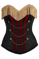 Top Drawer Black/Dark Red Steel Boned Corset w/Gold Fringe