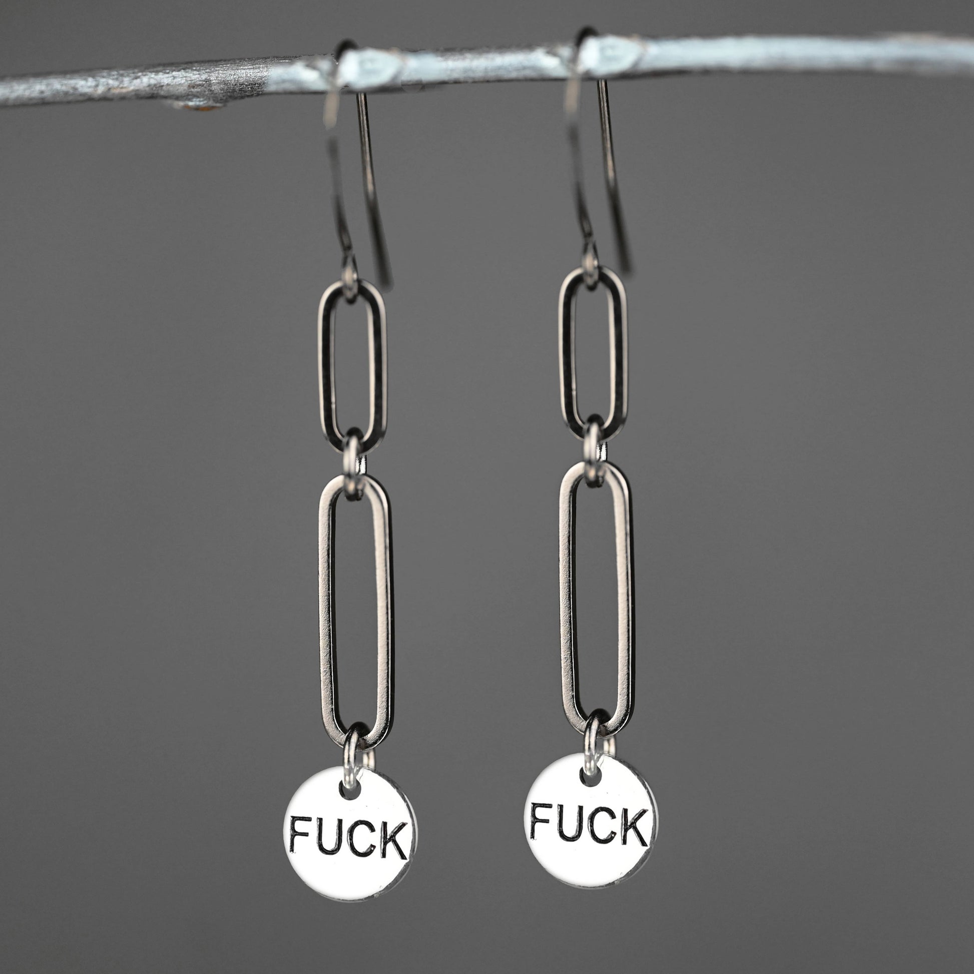 Double Oval Fuck Earrings (Gunmetal)