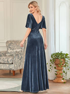 Velvet Flutter Sleeve Evening Gown