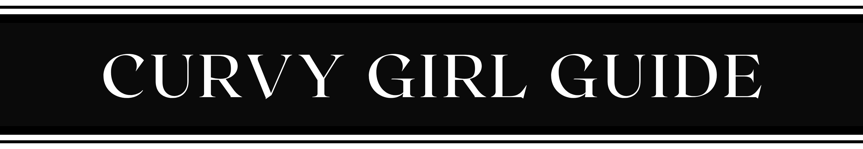 Black banner with 'Curvy Girl Guide' text in white | Harlow + James Boutique | West Des Moines, IA