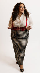 High-Waist Houndstooth Pencil Skirt