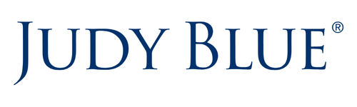 Judy Blue logo in blue text on a white background | Harlow + James Boutique | West Des Moines, IA