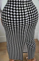 High-Waist Houndstooth Pencil Skirt