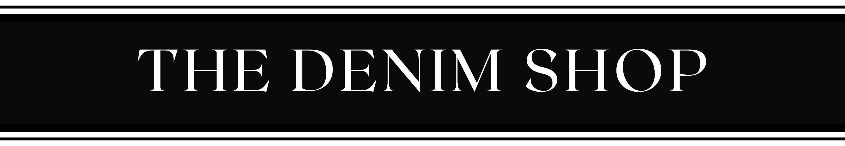 Black banner with 'THE DENIM SHOP' tex | Harlow + James Boutique | West Des Moines, IA