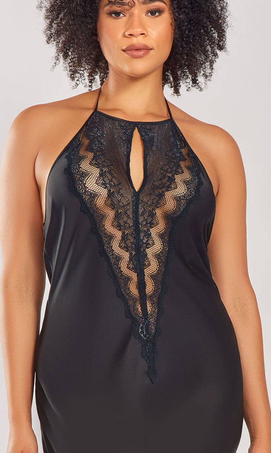 Tess Stretch Satin Gown with Lace