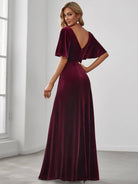 Velvet Flutter Sleeve Evening Gown