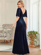 Velvet Flutter Sleeve Evening Gown