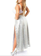 Top Drawer Long Silver Sequin Skirt