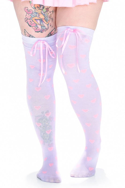 Heavenly Heart Over Knee Socks - Lavender/Pink