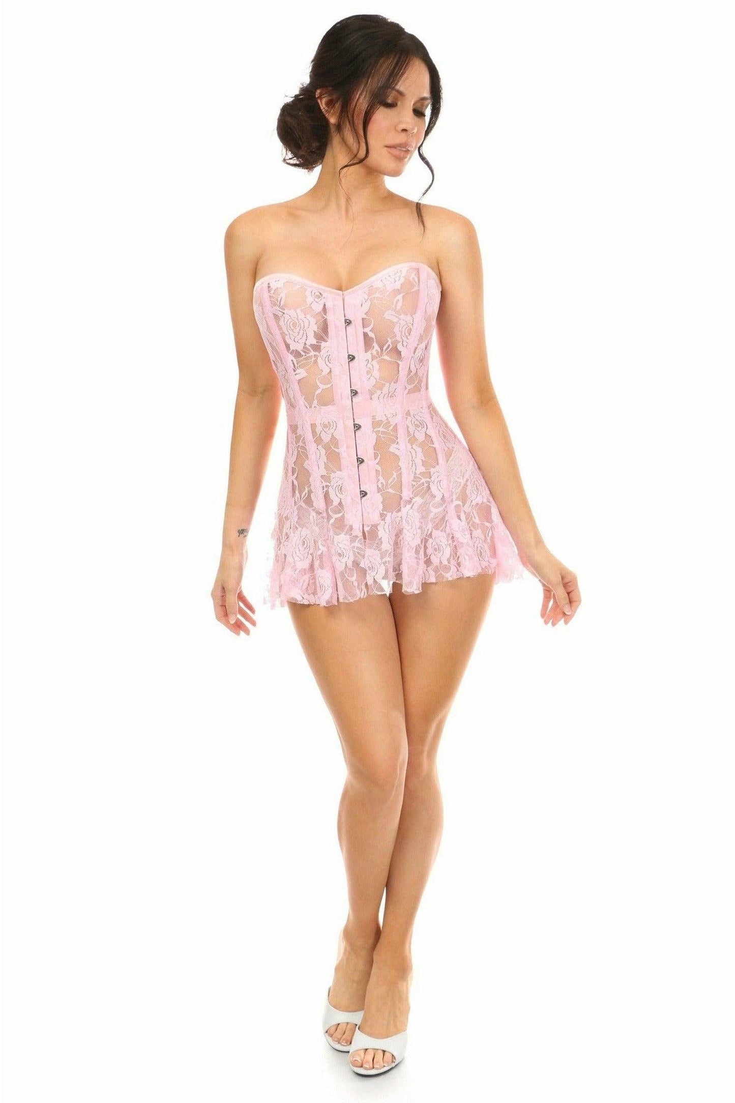 Lavish Light Pink Sheer Lace Corset Dress